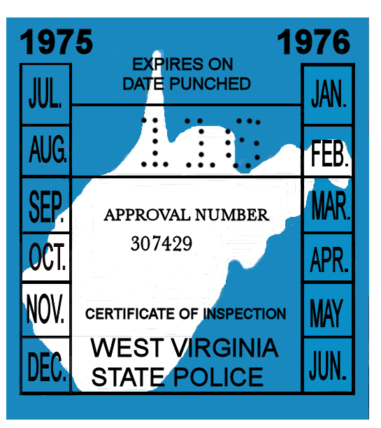 1975-76 West Virginia INSPECTION Sticker